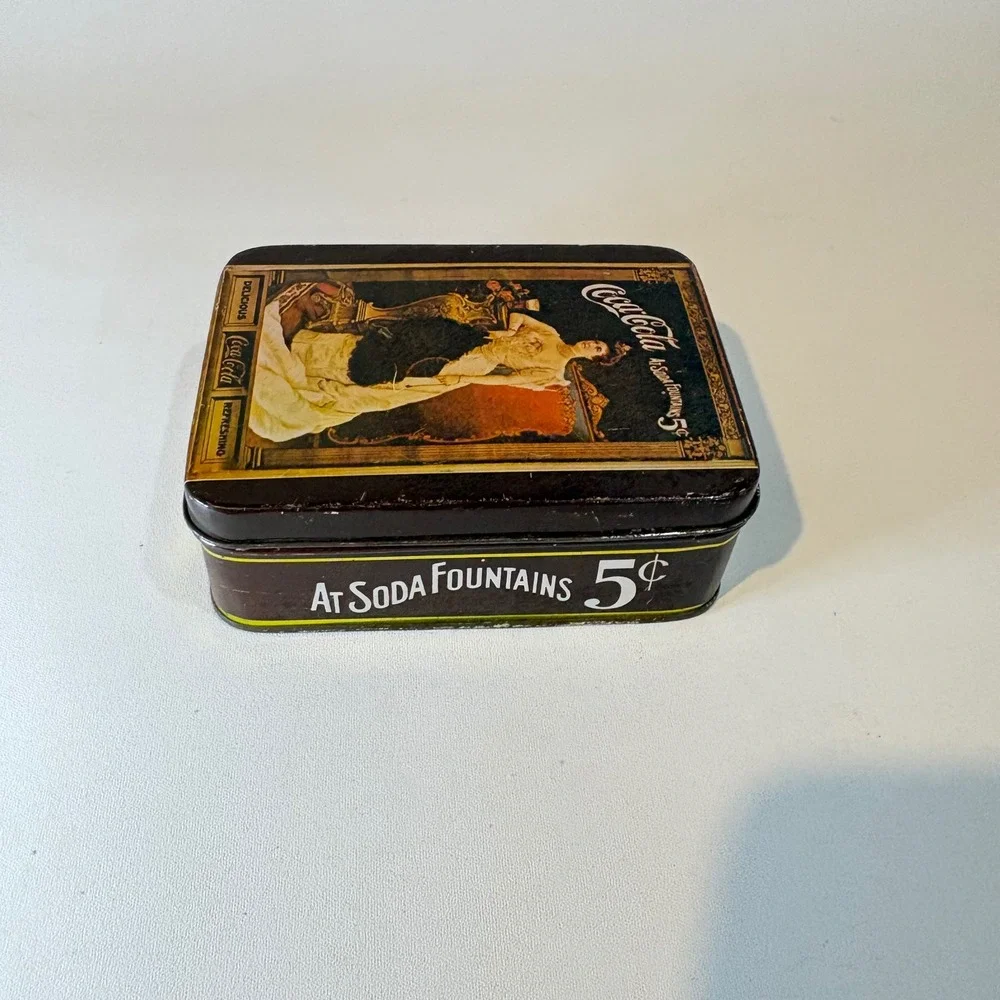 Vintage Coca-Cola Metal Tin Victorian Lady Soda Fountain 5 Cents Hinged Box